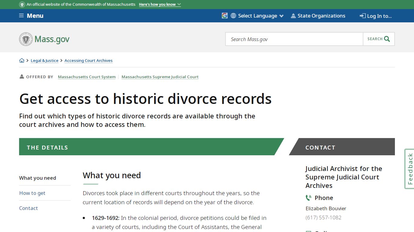 Get access to historic divorce records | Mass.gov